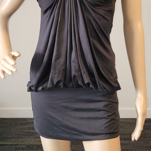 Sexy Women Black Dressy Blouse Stretch Tunic with Gold Rhinestone Accent Small - Picture 3 of 5